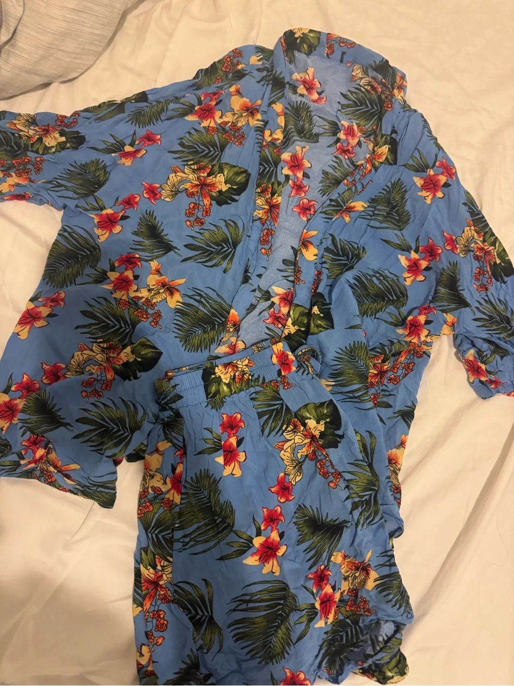 Blue Floral Two-Piece Set with Matching Shorts